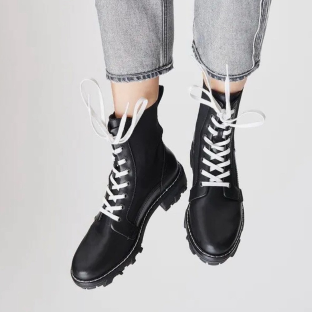 Rag&bones Black Lace-Up Boots with White Laces